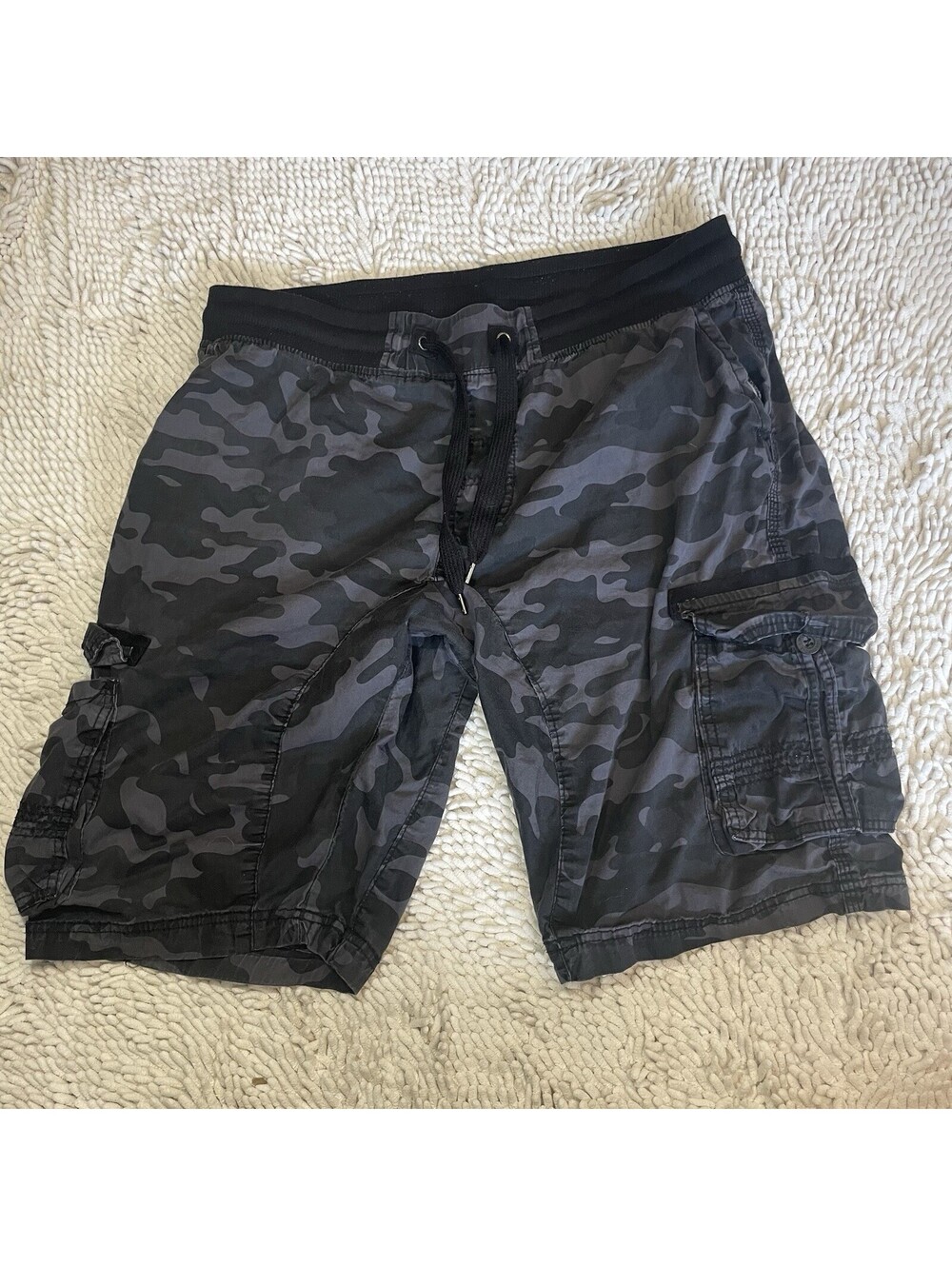 Southpole Shorts Mens 3XL Black Camo Cargo Drawstring Waist Cotton Casual 38